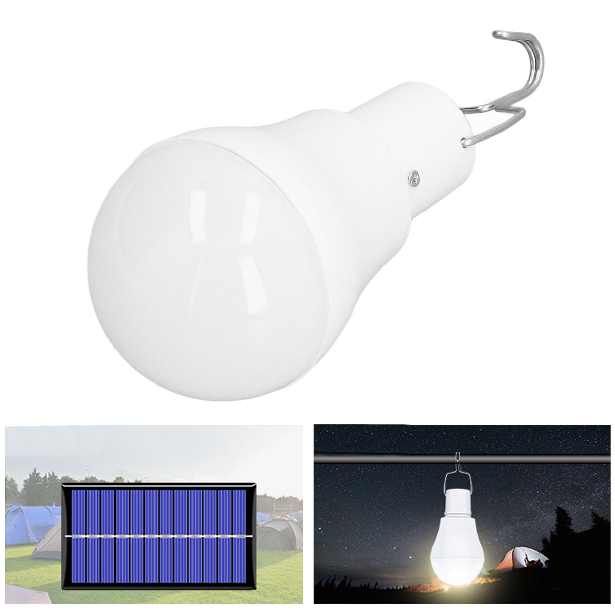 Solar Light Bulb Energy Saving White Light USB Solar LED Bulb Light for Outdoor Camping Emergency with Hook