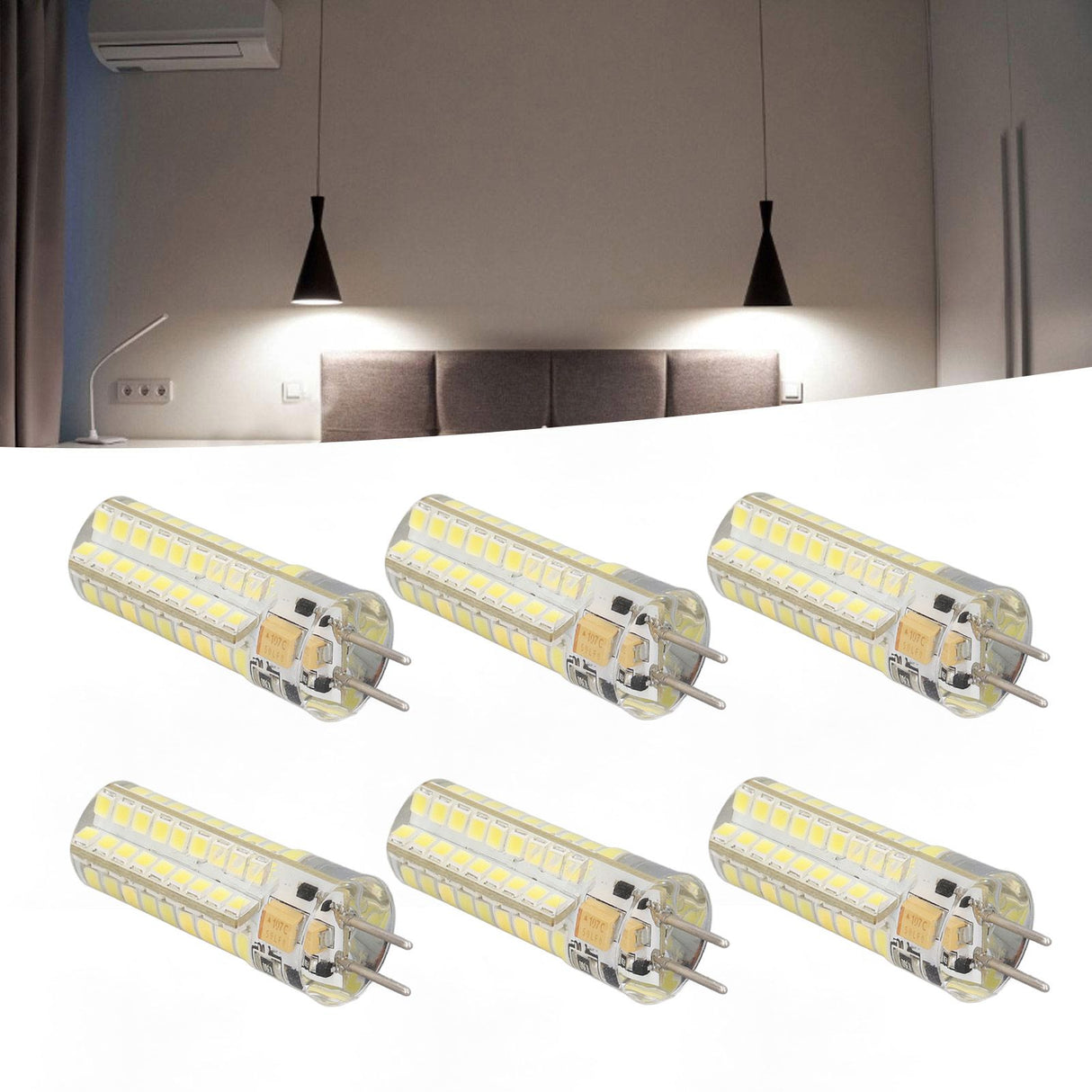 6Pcs GY6.35 LED Bulb 7W AC DC12V 700lm 72 LEDs 360 Degree LED Corn Light Bulb for Pendant Lamps Ceiling Lamps White Light(6000K-6500K)