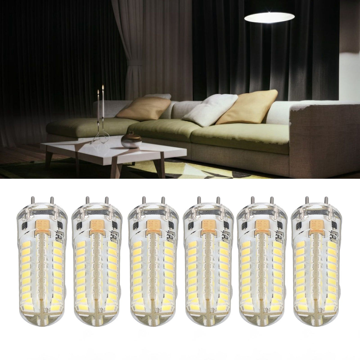6Pcs GY6.35 LED Bulb 7W AC DC12V 700lm 72 LEDs 360 Degree LED Corn Light Bulb for Pendant Lamps Ceiling Lamps White Light(6000K-6500K)