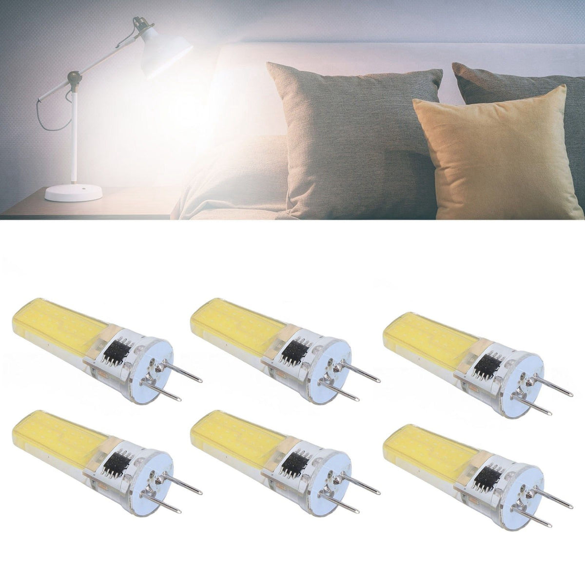 6Pcs G8 LED Bulb 5W Dimmable 2508 COB Energy Saving Easy Installation 360 Degrees 50000 Hours Stable 5W Bulbs 100‑120V Cold White