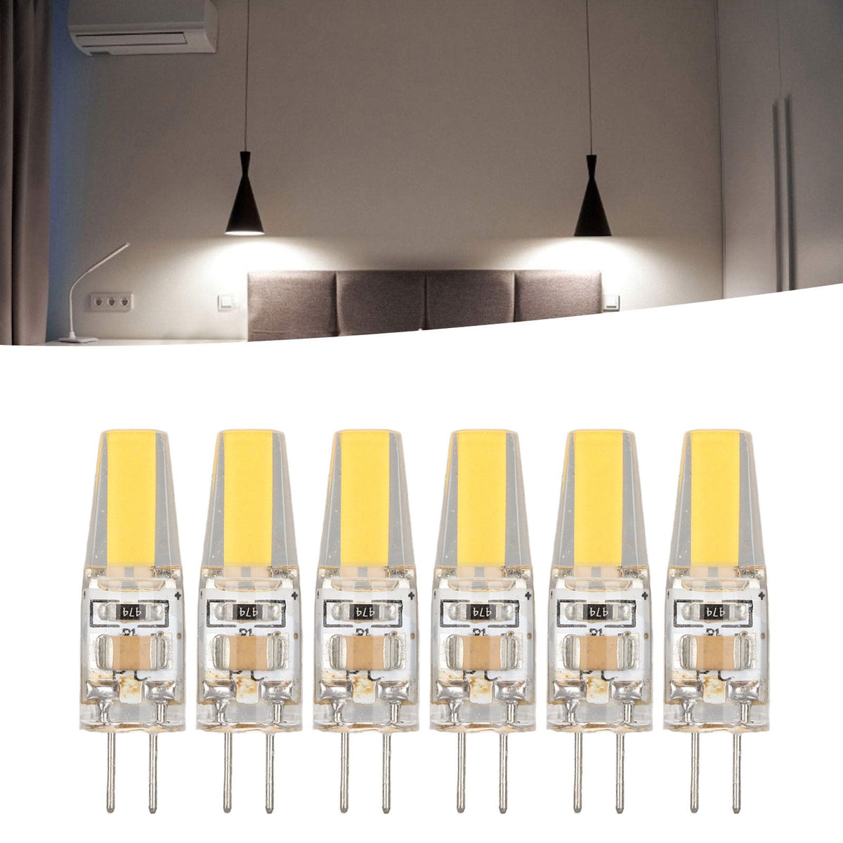6 Pcs 6W 500LM G4 Bulb LED COB Silica Gel Energy Saving Lamp Bulb for Ceiling Lamp Wall Lamp Table Lamp 220V Warm White