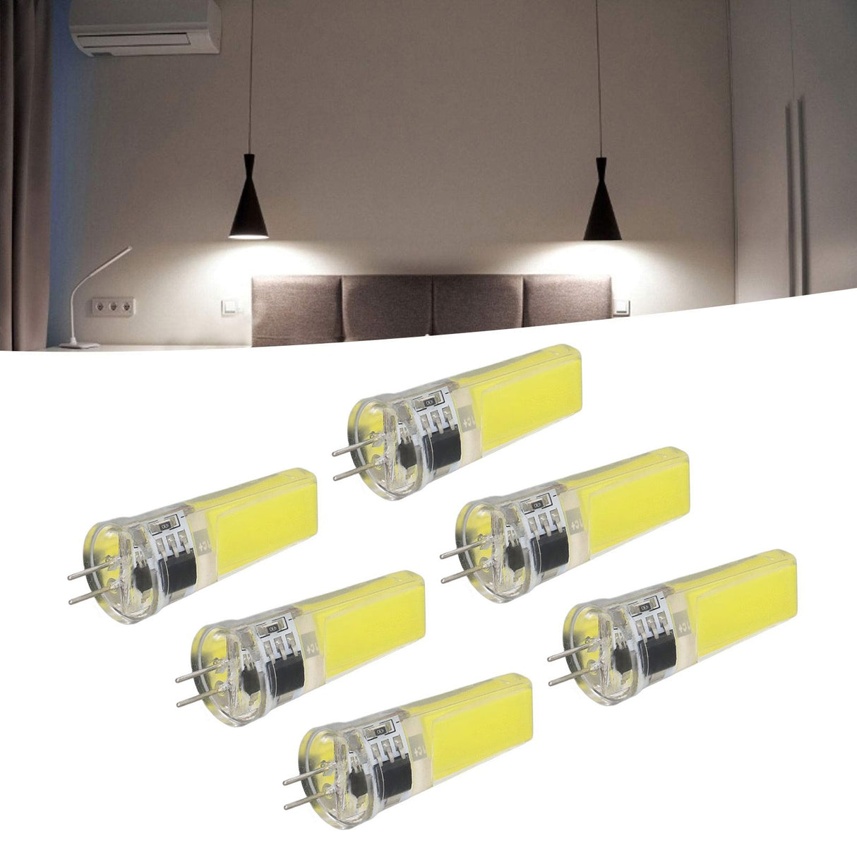 6 Pieces G4 LED Bulbs 9W Dimmable COB Lamp 500LM for Home Ceiling Landscape Chandelier Lamps 6500K White Light