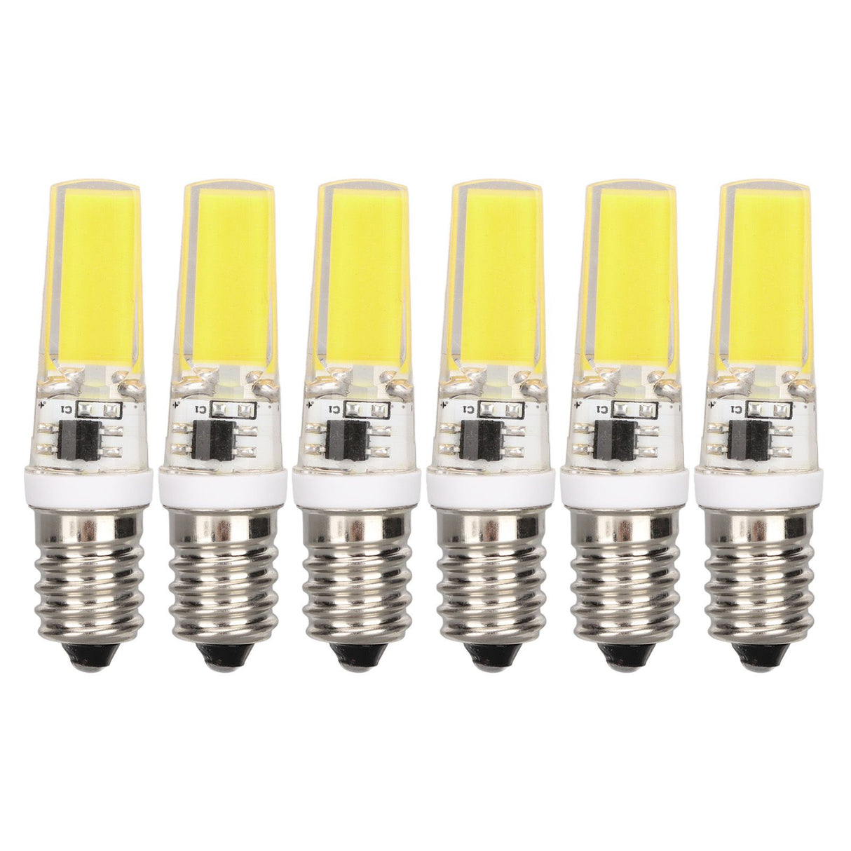 6PCS E14 COB Lamp Bulb Mini 360 Degree Lighting Heat Sinking Silicone Anti Glare for Chandelier Ceiling Light Cold White Light 6500K