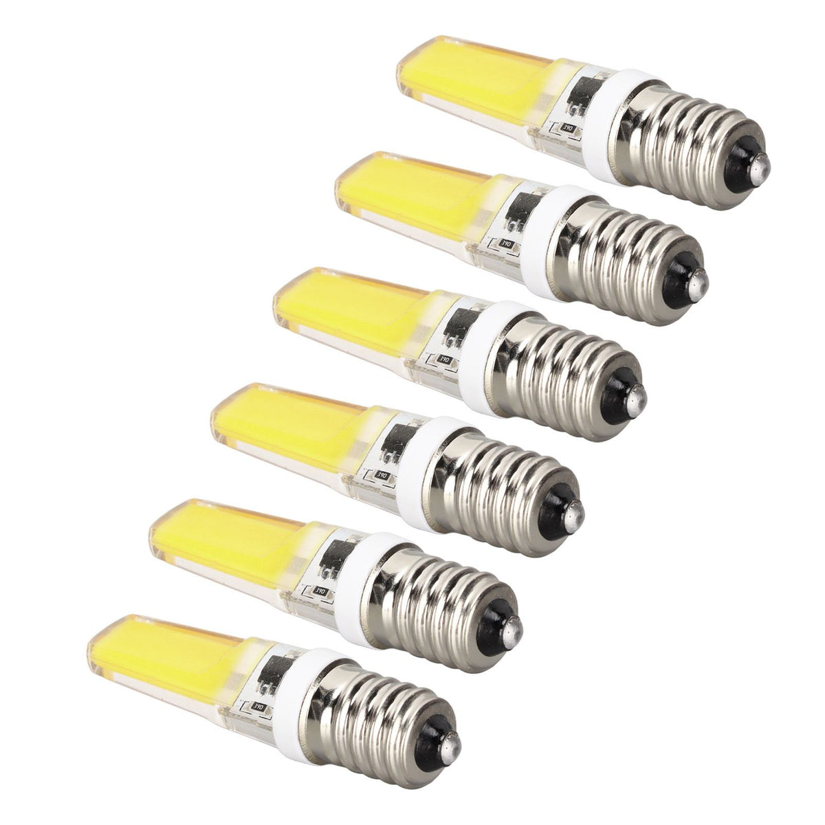 6PCS E14 COB Lamp Bulb Mini 360 Degree Lighting Heat Sinking Silicone Anti Glare for Chandelier Ceiling Light Cold White Light 6500K