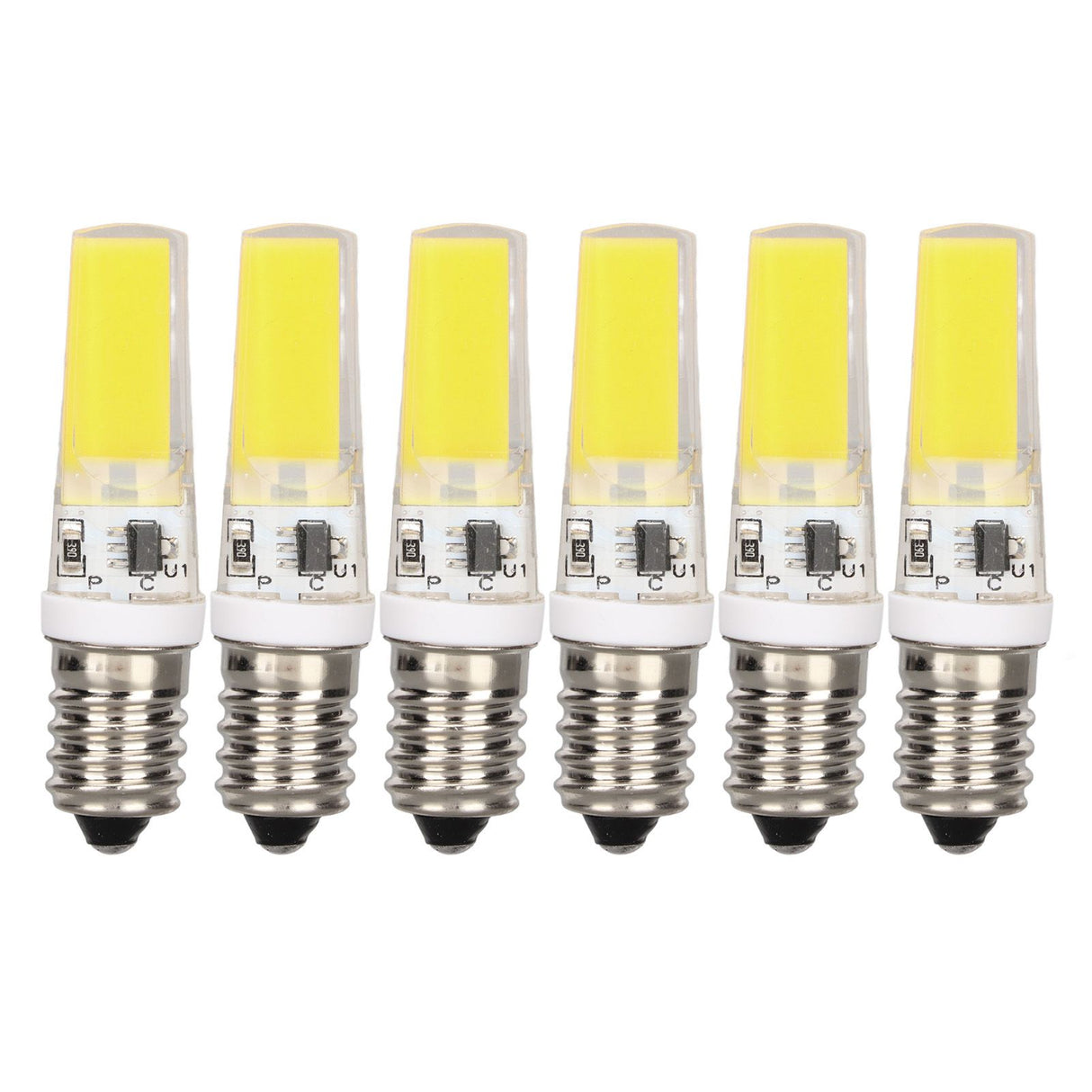 6PCS E14 COB Lamp Bulb Mini 360 Degree Lighting Heat Sinking Silicone Anti Glare for Chandelier Ceiling Light Cold White Light 6500K