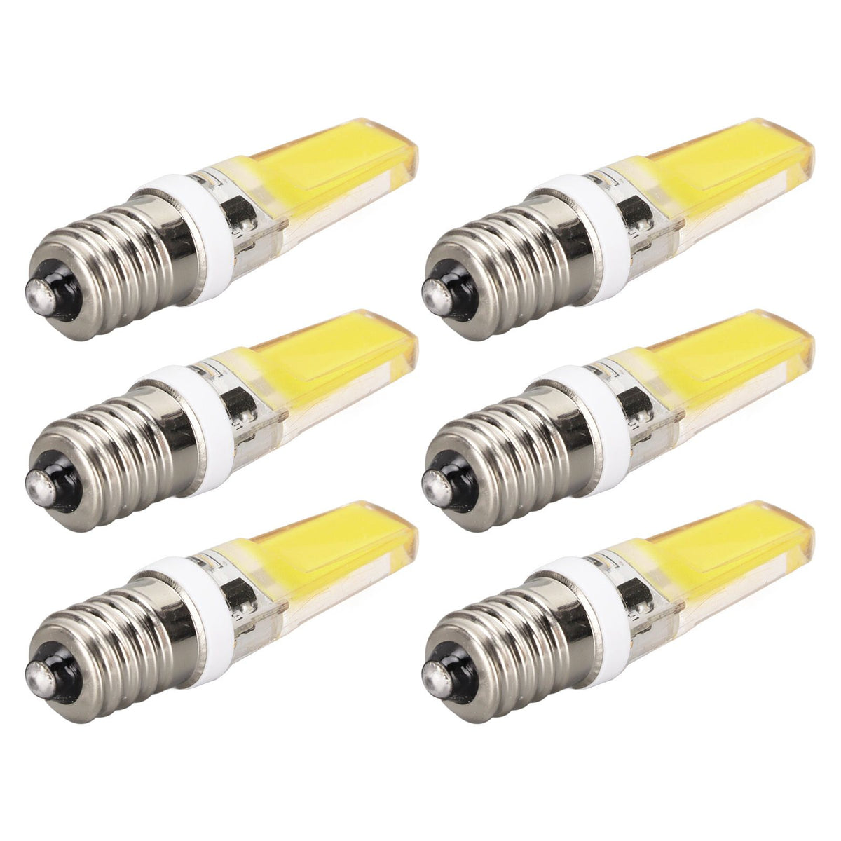 6PCS E14 COB Lamp Bulb Mini 360 Degree Lighting Heat Sinking Silicone Anti Glare for Chandelier Ceiling Light Cold White Light 6500K