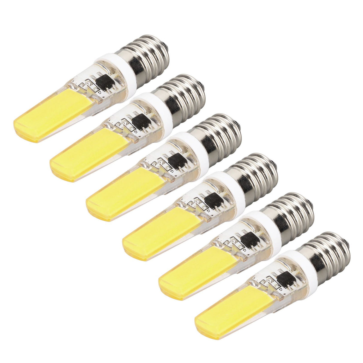 6PCS E14 COB Lamp Bulb Mini 360 Degree Lighting Heat Sinking Silicone Anti Glare for Chandelier Ceiling Light Cold White Light 6500K