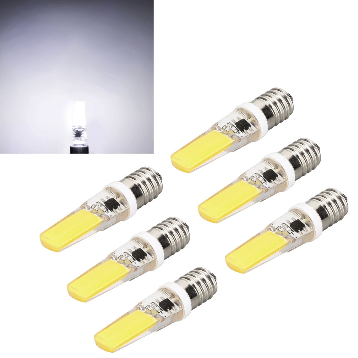 6PCS E14 COB Lamp Bulb Mini 360 Degree Lighting Heat Sinking Silicone Anti Glare for Chandelier Ceiling Light Cold White Light 6500K
