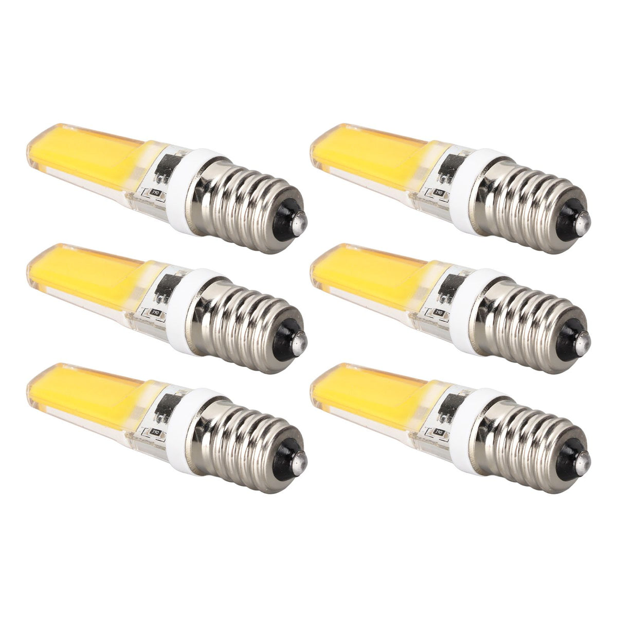 6PCS E14 COB Lamp Bulb Mini 360 Degree Lighting Heat Sinking Silicone Anti Glare for Chandelier Ceiling Light Warm White Light 3000K