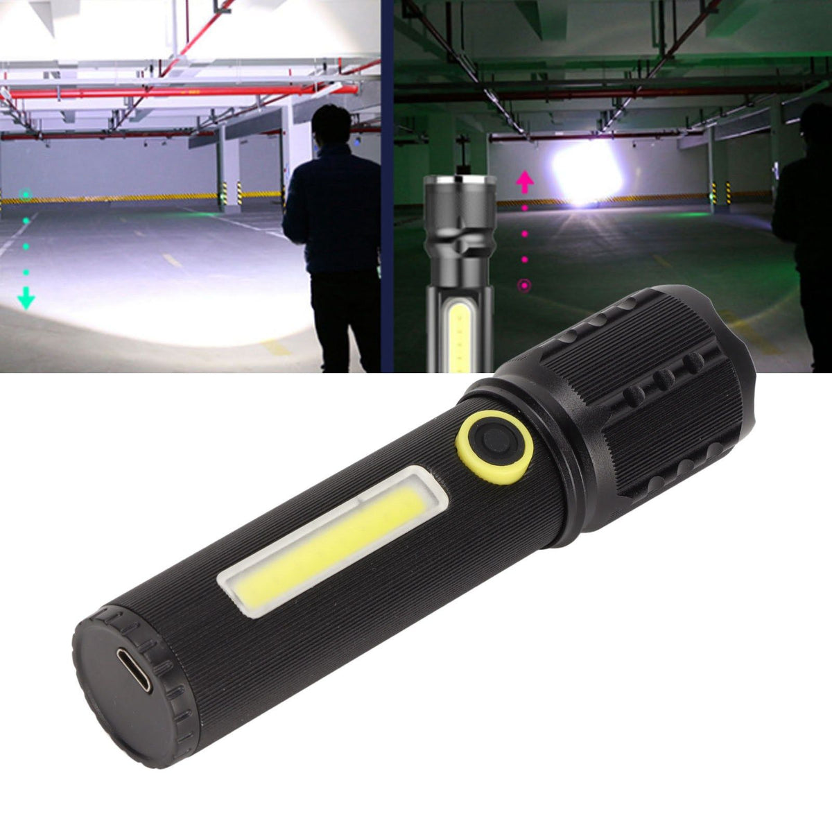 Mini Flashlight Strong Light 3 Modes Telescopic Zoom Portable Rechargeable for Camping Emergency Outdoor