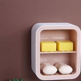 Wall Mount Soap Rack Drain Toilet Suction Disc Punch Free Box Student Dormitory Supplies Nordic 2 Layer Pink - Top-Down View