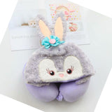 Hooded U Shaped Pillow Cute Cartoon Travel PP Cotton U Shaped Neck Pillow for Airplane Seat Purple Rabbit