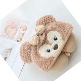 Hooded U Shaped Pillow Cute Cartoon Travel PP Cotton U Shaped Neck Pillow for Airplane Seat Khaki Bear - Front View