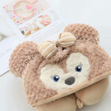 Hooded U Shaped Pillow Cute Cartoon Travel PP Cotton U Shaped Neck Pillow for Airplane Seat Khaki Bear