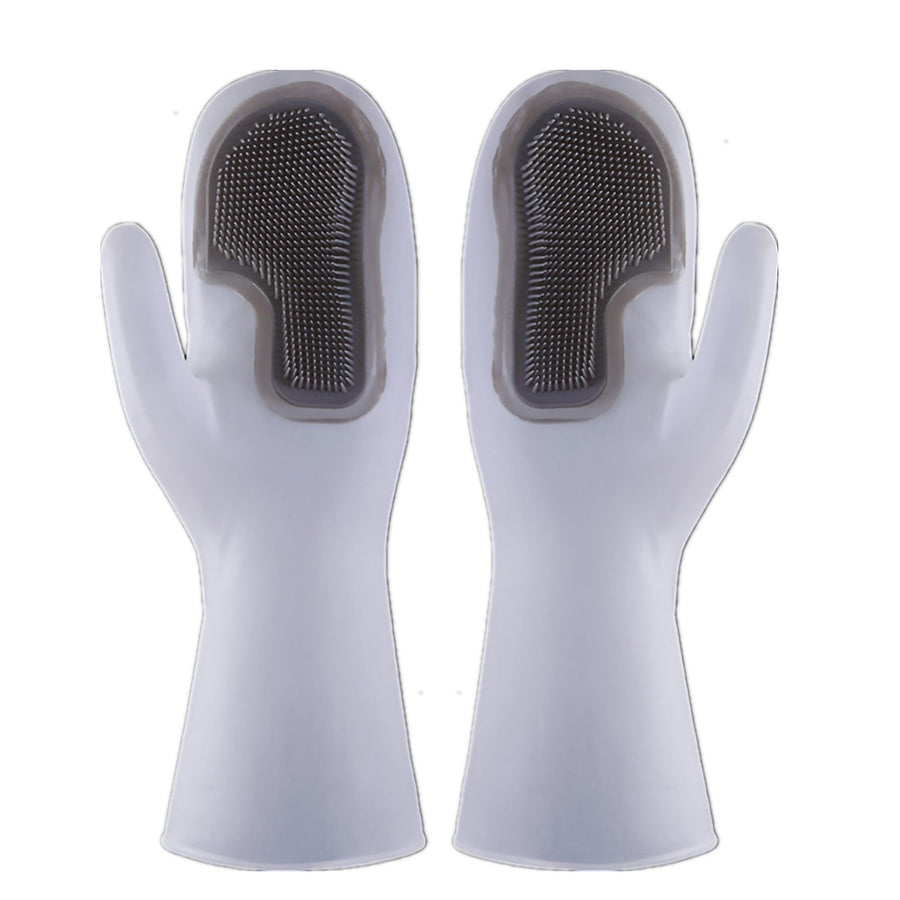 Dishwashing Scrubber Gloves Non Slip Waterproof Reusable Cleaning Scrubber Gloves Wear Resistant for Kitchen Gray