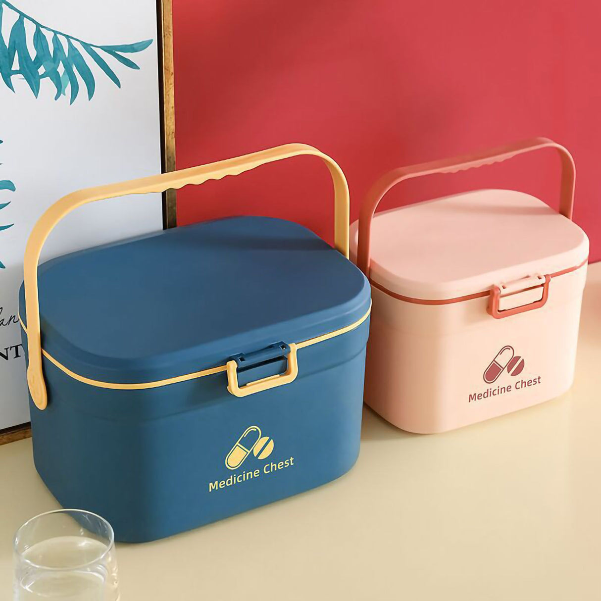Medicine Box Pill Storage Case Sewing Tin Container PP 2 Layer Portable for Home Office Blue