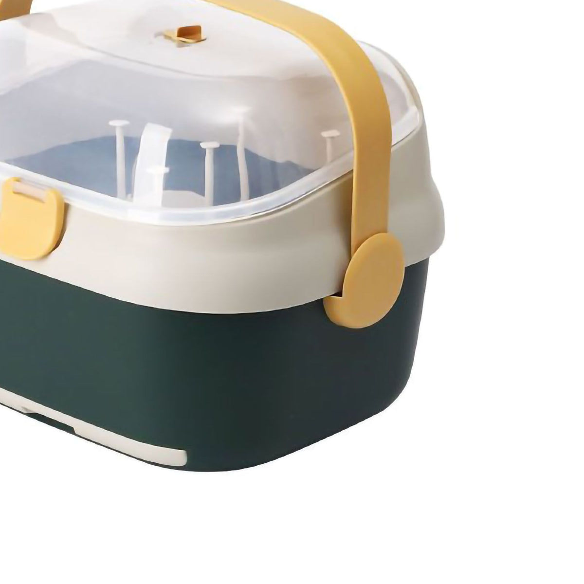 Baby Bottle Drying Rack Nursing Bottle Storage Box Container with Swivel Vent Dust Cover Drain Tray Detachable Holder Green