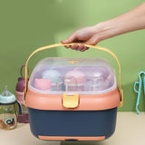 Baby Bottle Drying Rack Nursing Bottle Storage Box Container with Swivel Vent Dust Cover Drain Tray Detachable Holder Blue