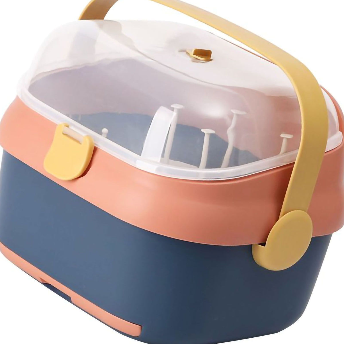 Baby Bottle Drying Rack Nursing Bottle Storage Box Container with Swivel Vent Dust Cover Drain Tray Detachable Holder Blue