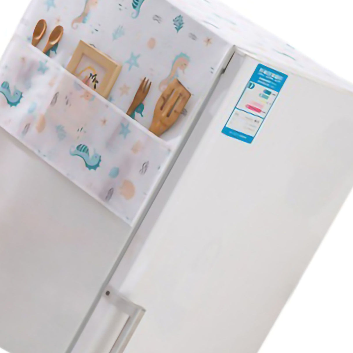 Refrigerator Dust Cover PEVA Home Water and Oil Proofing Refrigerator Cover Towel for Kitchen Seahorse House 130x55cm/51.2x21.7in