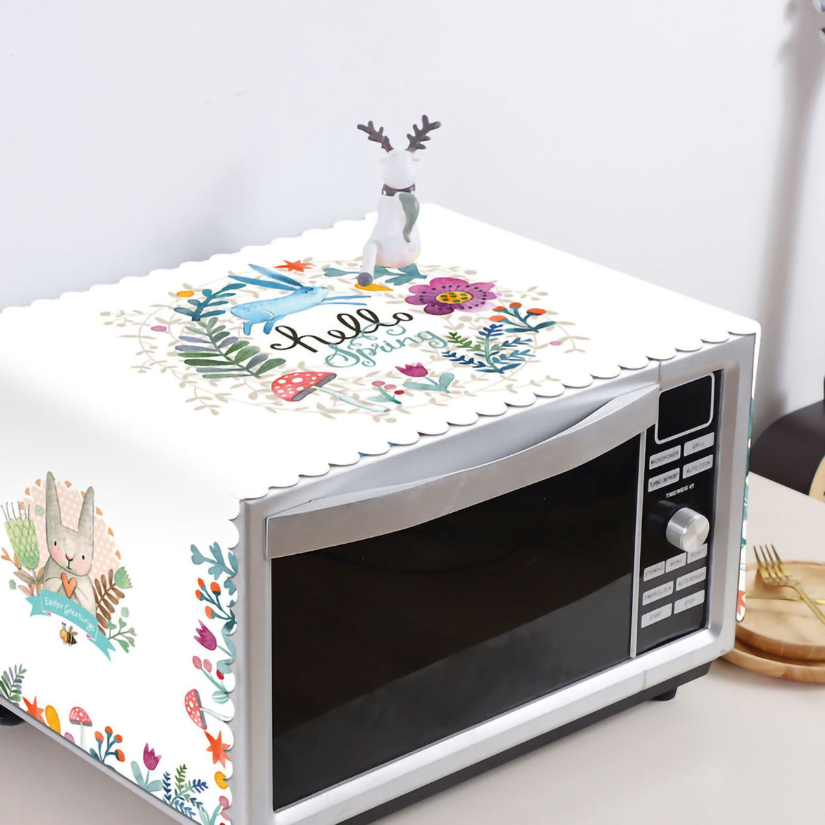 Microwave Cover Cloth Oven Cute Dust Proof Shiled Universal Oil Proof Nordic Style Simple Parts Blue Rabbit 35x100cm