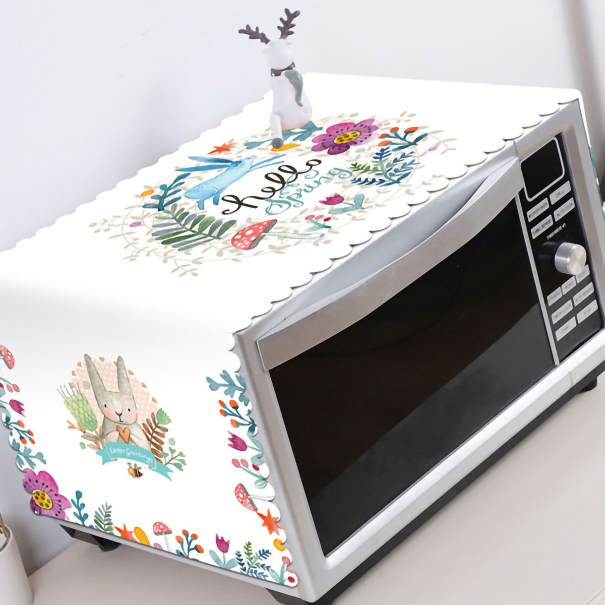 Microwave Cover Cloth Oven Cute Dust Proof Shiled Universal Oil Proof Nordic Style Simple Parts Blue Rabbit 35x100cm