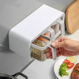 Seasoning Box Wall Mount Multi Grid Seasoning Storage Container Kitchen Seasoning Jar Combination Set 2 Container Gray with 2 Spoons - Front View