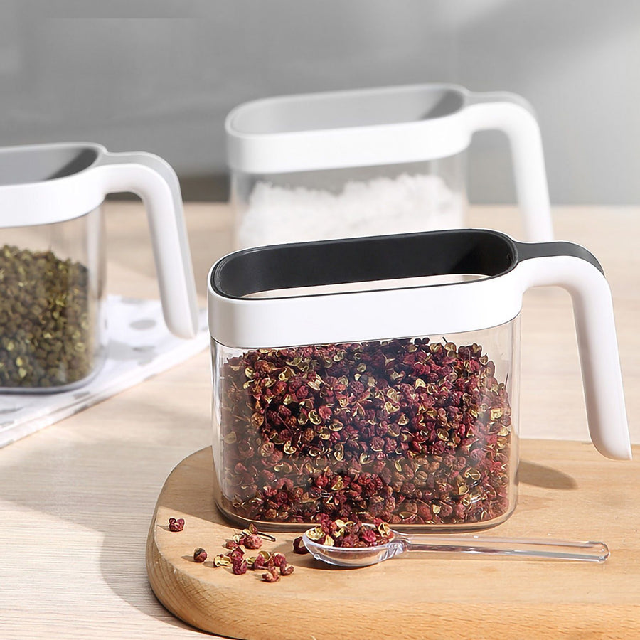 Seasoning Box Wall Mount Multi Grid Seasoning Storage Container Kitchen Seasoning Jar Combination Set 2 Container Black with 2 Spoons
