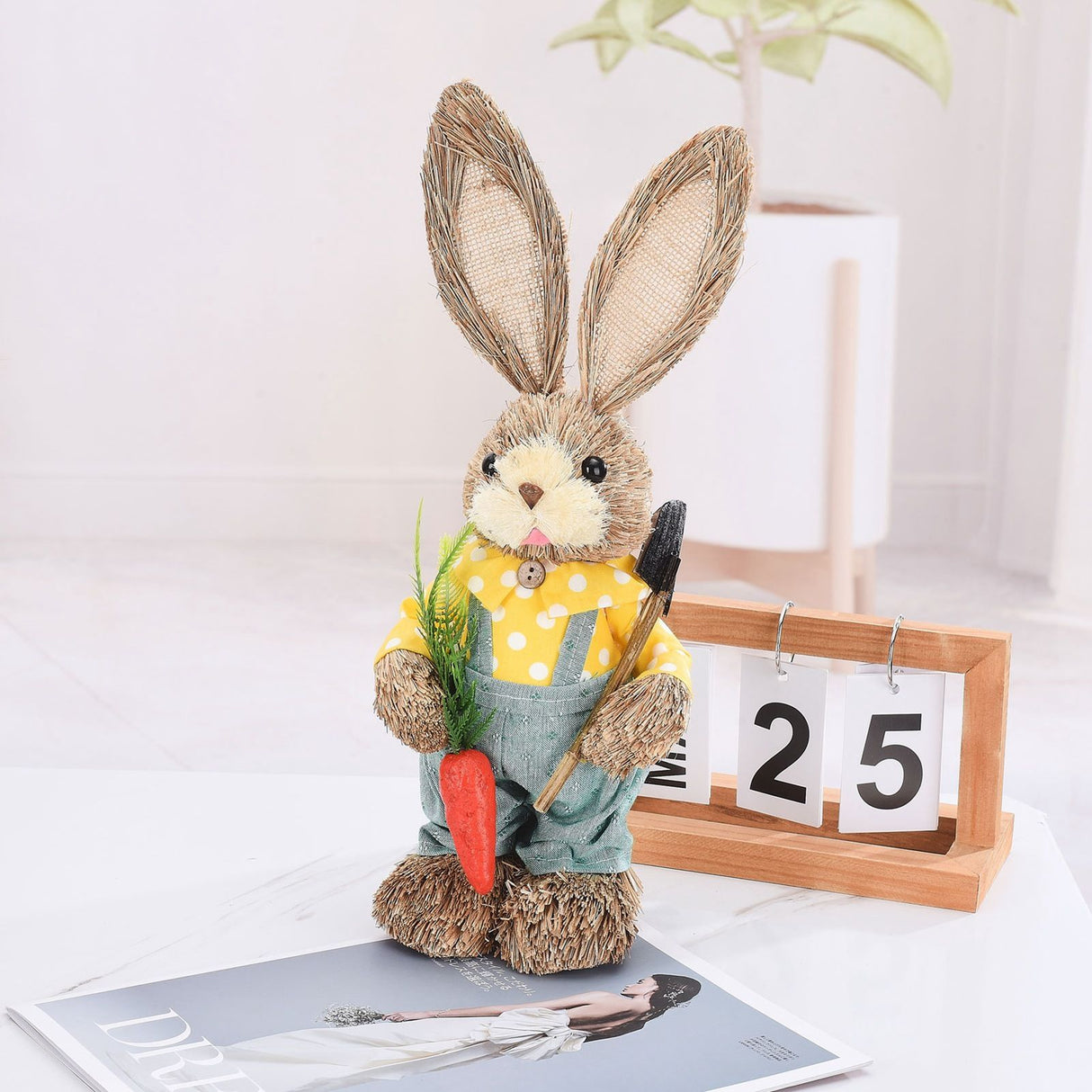 2pcs Easter Bunny Ornament Cute Rustic Rabbit Figurines Foam Decorative Bunny Home Decor 35cm