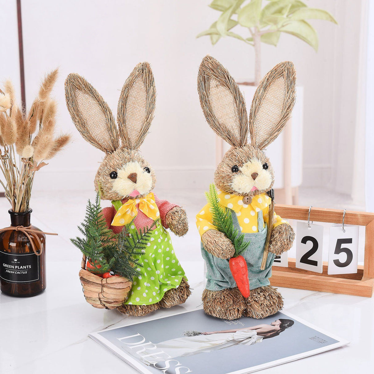 2pcs Easter Bunny Ornament Cute Rustic Rabbit Figurines Foam Decorative Bunny Home Decor 35cm
