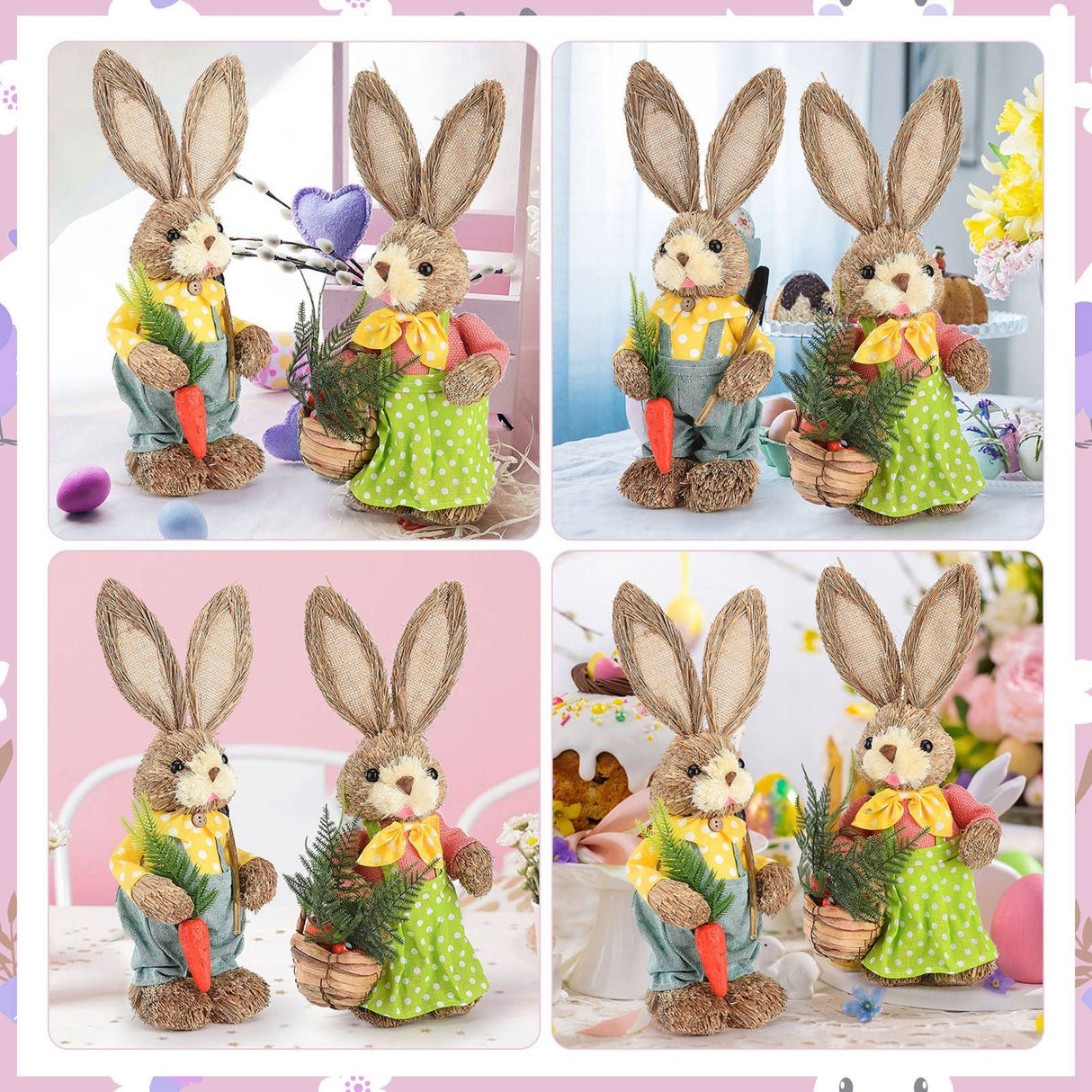 2pcs Easter Bunny Ornament Cute Rustic Rabbit Figurines Foam Decorative Bunny Home Decor 35cm