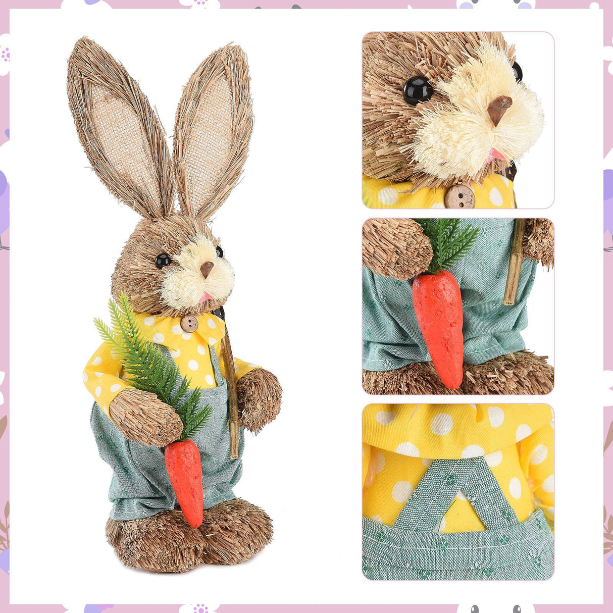 2pcs Easter Bunny Ornament Cute Rustic Rabbit Figurines Foam Decorative Bunny Home Decor 35cm