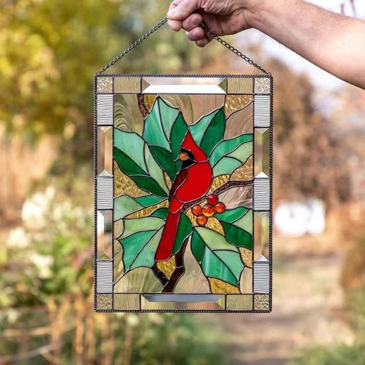 Cardinal Stained Window Panel Glass Window Hanging For Wall Decoration