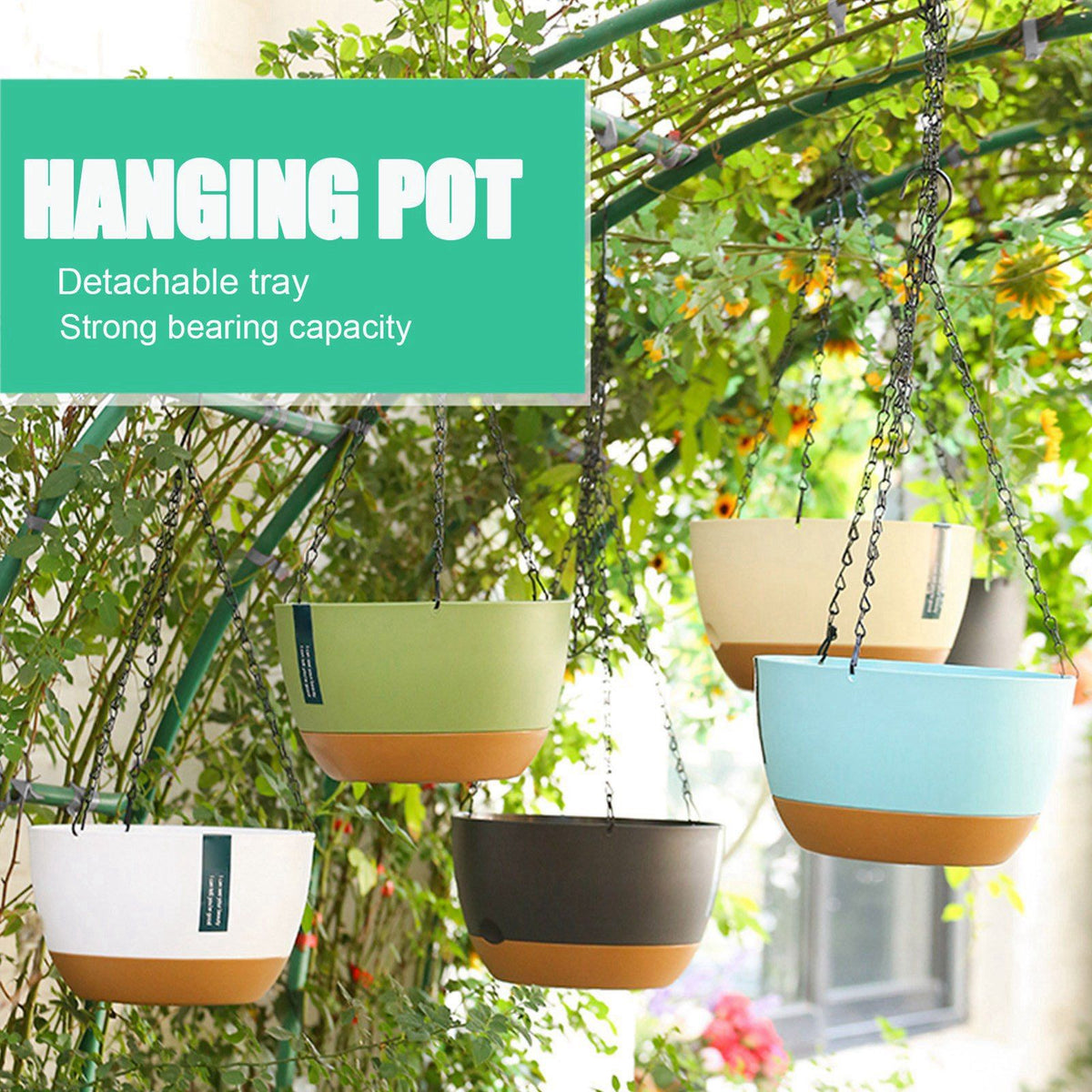 Hanging Double Chain Hanging Basket Planter Home Balcony Indoor Automatic Water Absorbing Basin