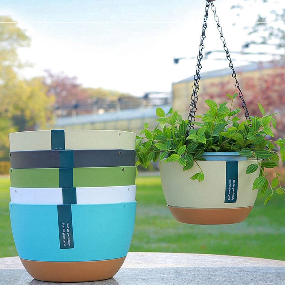 Hanging Double Chain Hanging Basket Planter Home Balcony Indoor Automatic Water Absorbing Basin
