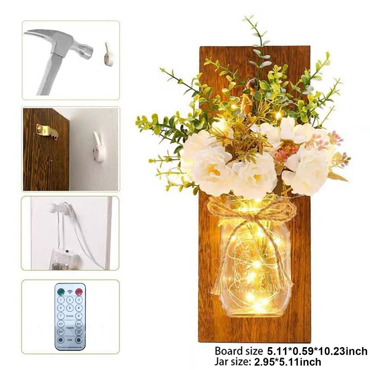 LED Mason Jar Wall Lights Indoor Outdoor Patio Vase Hanging Lights Home Wall Decorations