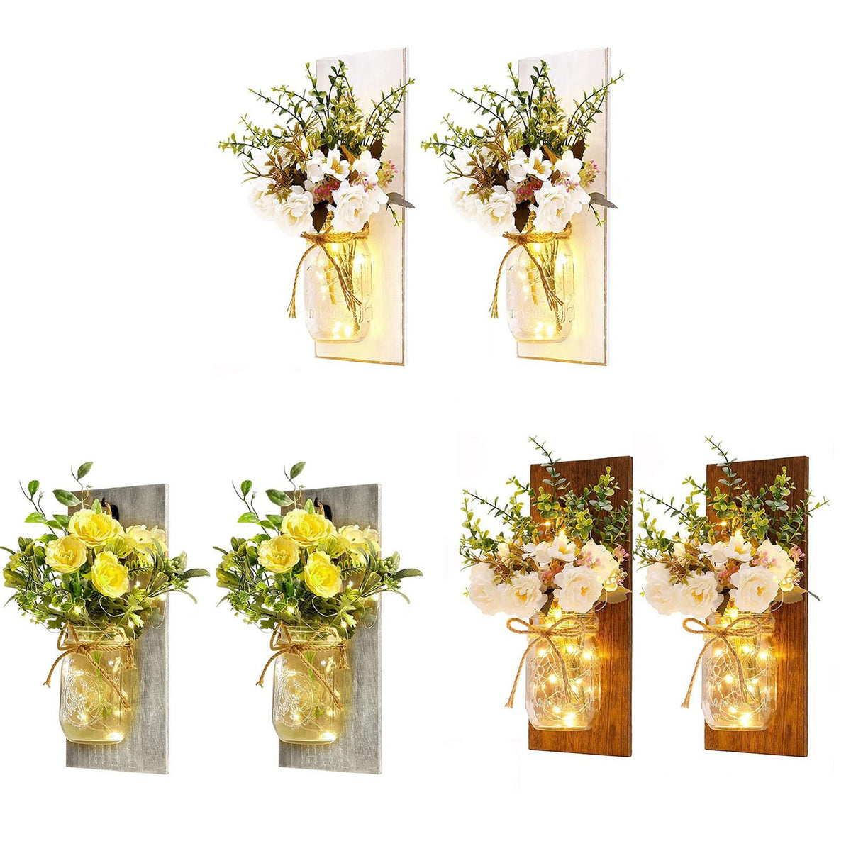 LED Mason Jar Wall Lights Indoor Outdoor Patio Vase Hanging Lights Home Wall Decorations