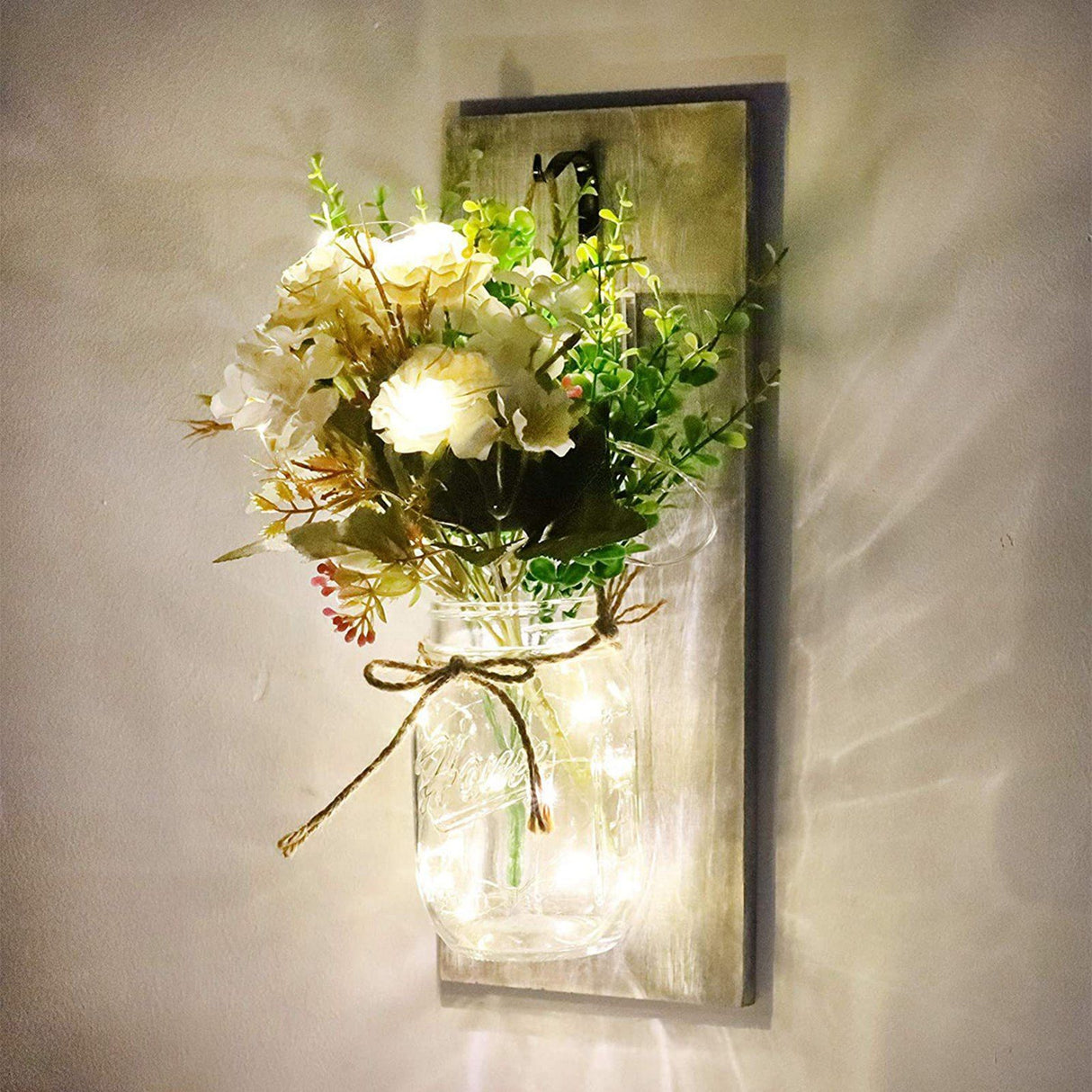 LED Mason Jar Wall Lights Indoor Outdoor Patio Vase Hanging Lights Home Wall Decorations