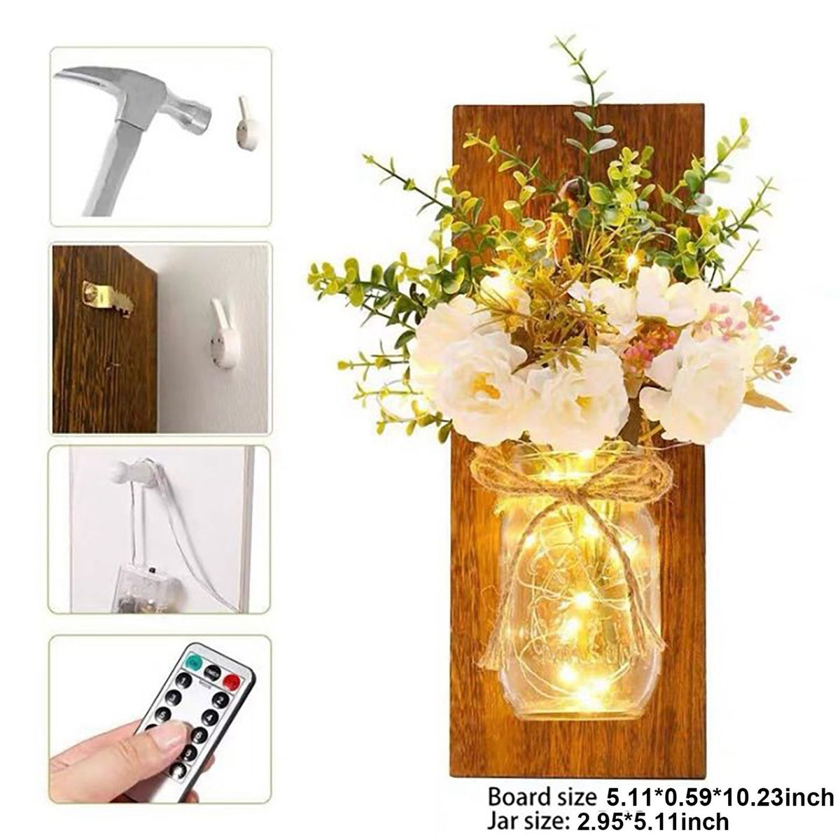 LED Mason Jar Wall Lights Indoor Outdoor Patio Vase Hanging Lights Home Wall Decorations