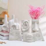 Ceramic Flower Vase Human Face Vase Minimalist Decorative Hydroponic Flower Arrangement Container - Front View