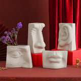 Ceramic Flower Vase Human Face Vase Minimalist Decorative Hydroponic Flower Arrangement Container - Rear View