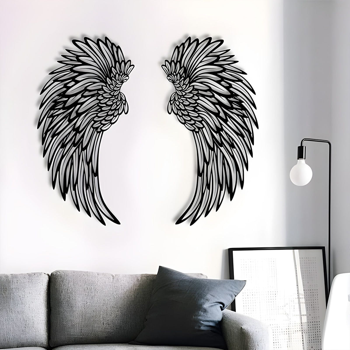 1 Pair Angel Wings Metal Mural Wall Sculpture Decor for Living Room