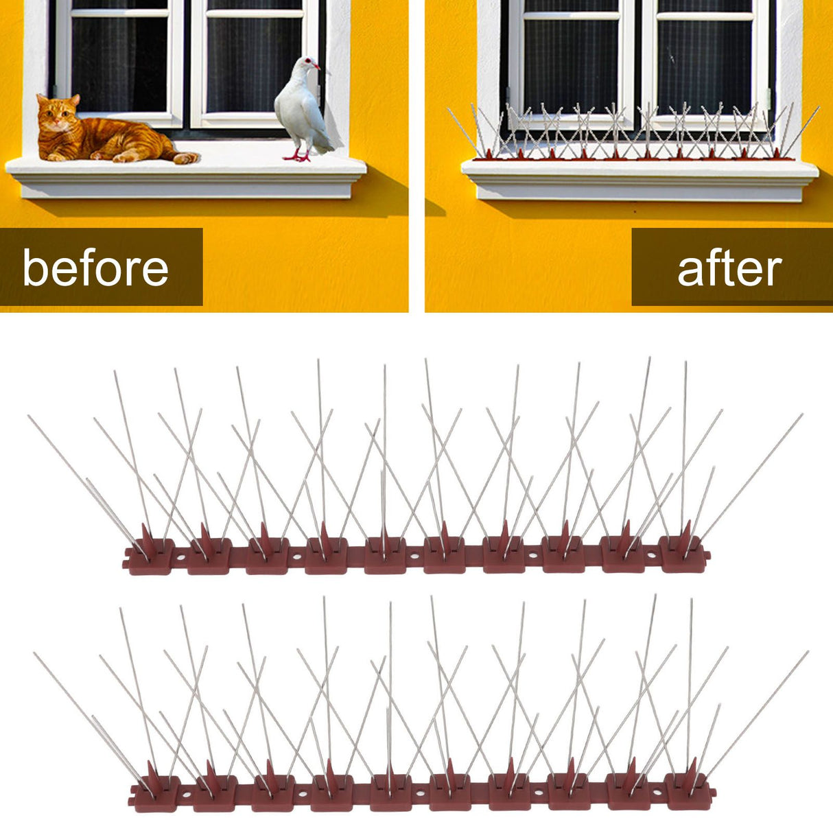 Bird Spikes 15 Feet Stainless Steel Pigeon Deterrent Spikes for Fence Roof Mailbox Window SK430 (4+2)