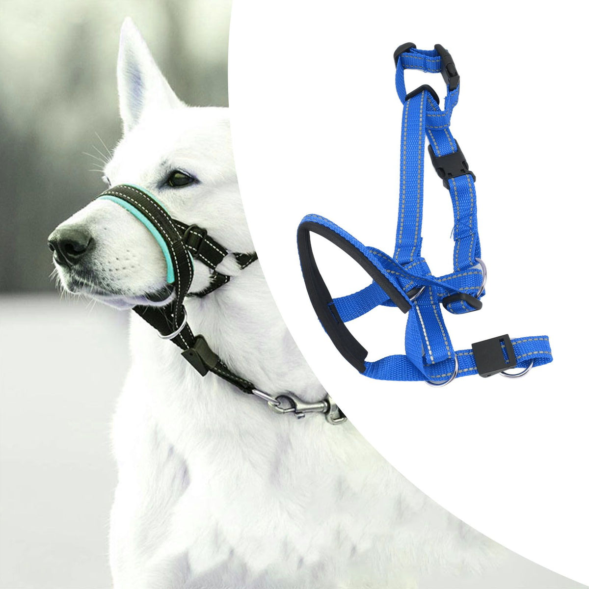 Dog Head Collar Breathable Dog Head Harness Dog Mouth Cover with Adjustable Strap for Outdoor Blue L