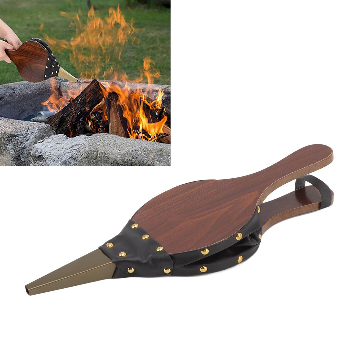 Wood Bellows 15.0 X 5in Fireplace Bellows Manual Air Blower Fireplace Tools with Hanging Strap for Outdoor Camping BBQ
