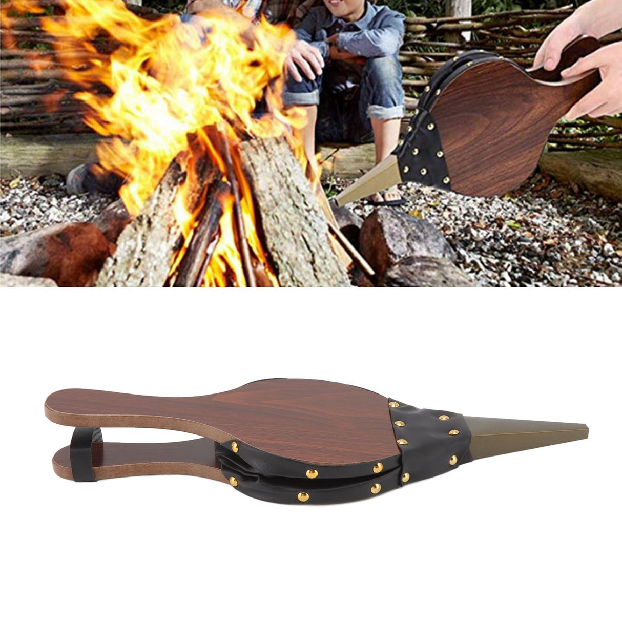 Wood Bellows 15.0 X 5in Fireplace Bellows Manual Air Blower Fireplace Tools with Hanging Strap for Outdoor Camping BBQ