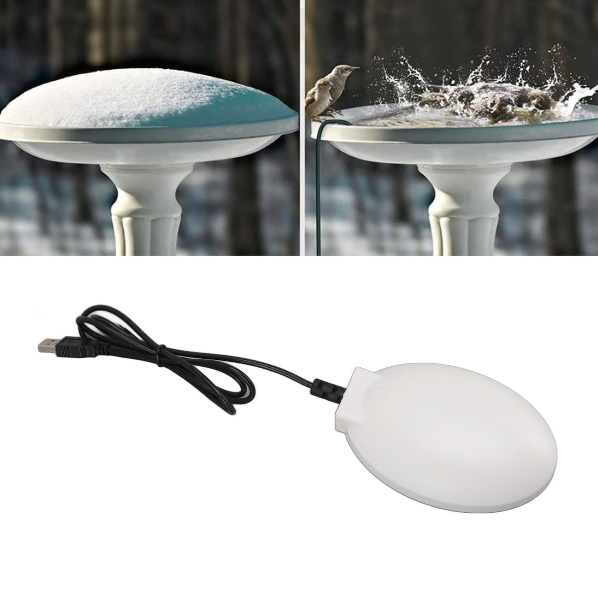 Bird Bath Deicer Thermostatically Controlled Winter Birdbath Water Heater for Outdoor Garden Courtyard White