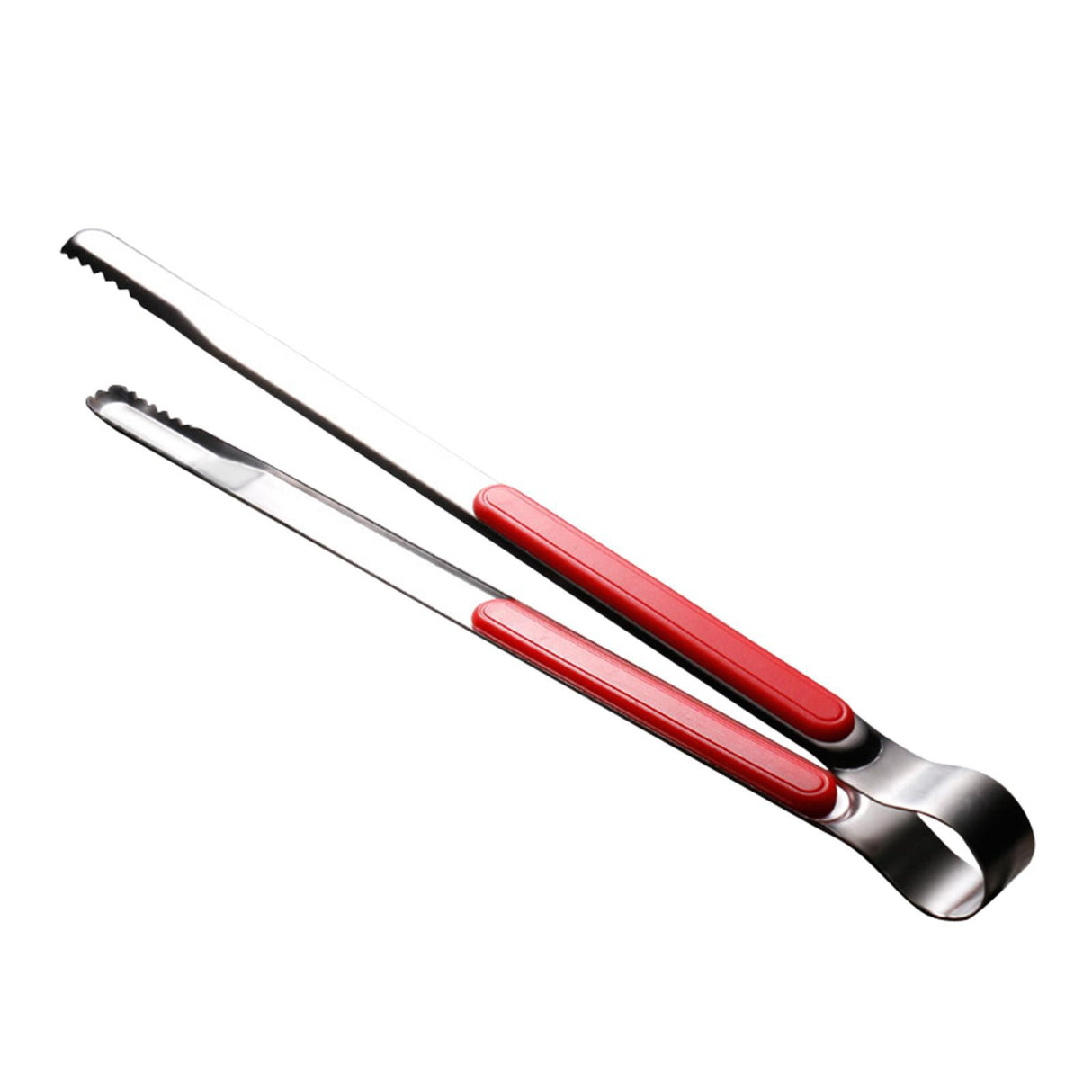 Kitchen Cooking Tong Stainless Steel Easy to Clean Teeth Mouth Steak Clip for BBQ Food 25.5cm Red