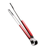 Kitchen Cooking Tong Stainless Steel Easy to Clean Teeth Mouth Steak Clip for BBQ Food 25.5cm Red - Front View