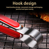 Kitchen Cooking Tong Stainless Steel Easy to Clean Teeth Mouth Steak Clip for BBQ Food 25.5cm Red